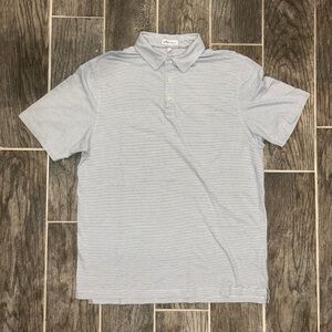 Peter Millar Polo Mens Blue White Stripe Large Cotton Silk Golf Performance